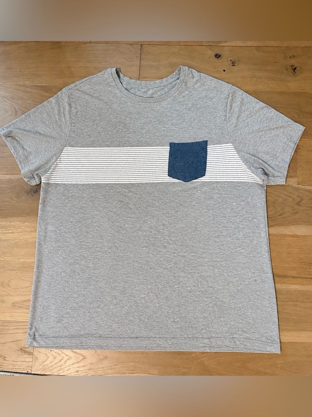 Harbor Bay Light Gray Tee with White Striped Chest and Navy Pocket